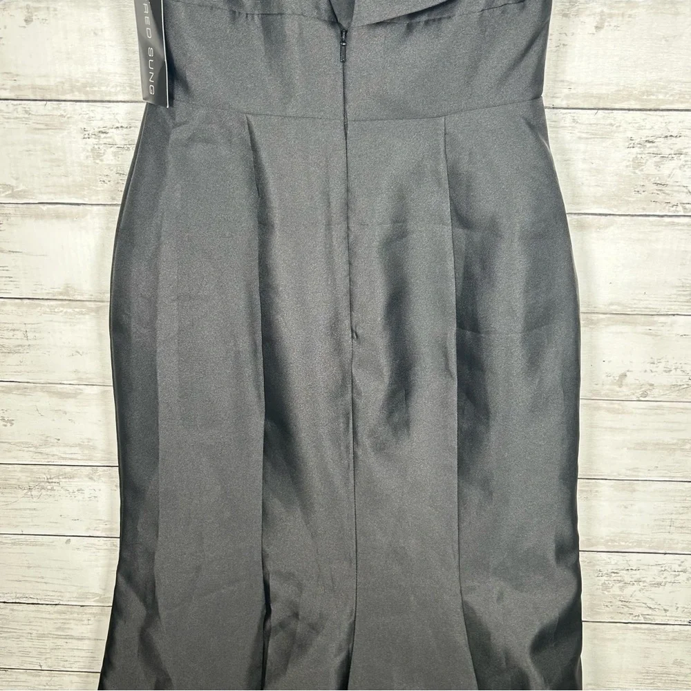 Alfred Sung Black Bow Sleeveless Satin Twill Trumpet Formal Gown Sz 2 $269 D863 - Picture 7 of 10